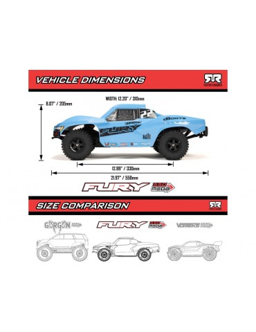 Arrma Fury Mega 550 2WD 1:10 Smart RTR mėlyna - RC modelis su baterija ir įkrovikliu
