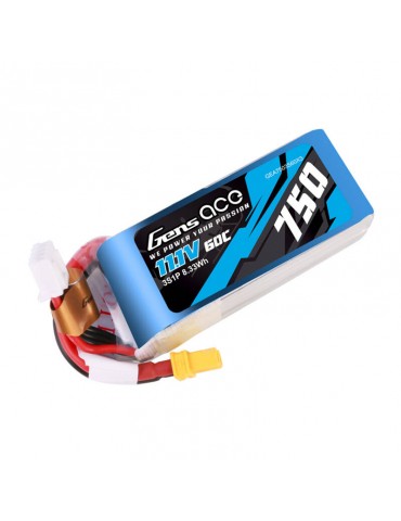 Gens Ace 750mAH 11.1V 60C 3S1P Lipo akumuliatorius su XT30 jungtimi
