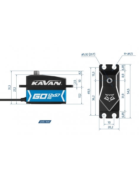 Servo pavara GO-12S57MG (0.070s/60 , 20kg.cm)
