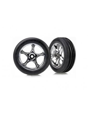 Traxxas Tires & wheels 2.2", Tracer chrome, Ribbed tires (2) (front)
