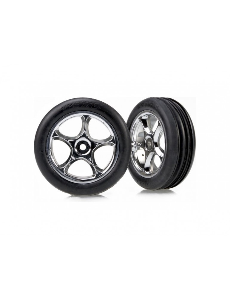 Traxxas Tires & wheels 2.2", Tracer chrome, Ribbed tires (2) (front)