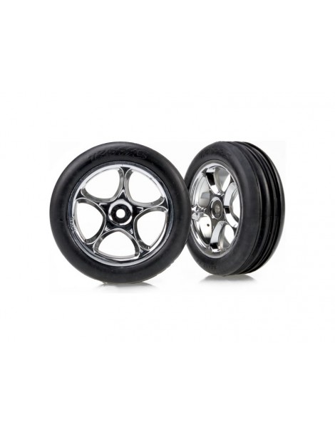 Traxxas Tires & wheels 2.2", Tracer chrome, Ribbed tires (2) (front)