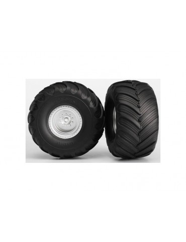 Traxxas Wheels 2.0/3.0", satin chrome wheel, Terra Groove tires, foam inserts (pair)