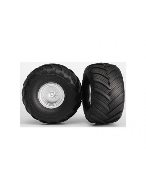 Traxxas Wheels 2.0/3.0", satin chrome wheel, Terra Groove tires, foam inserts (pair)