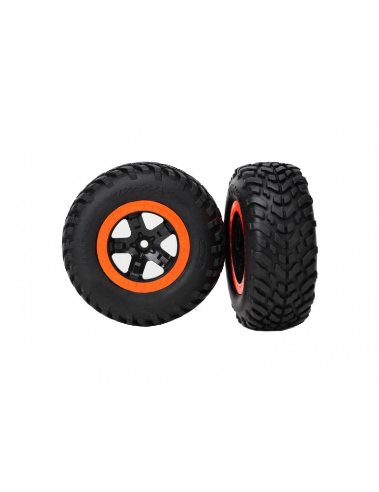 Traxxas Tires & wheels 2.2/3.0", SCT black-orange wheel, SCT S1 tire (2) (4WD f/r, 2WD r)