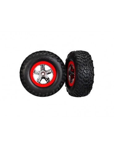 Traxxas Tires & wheels 2.2/3.0", SCT chrome-red wheel, SCT tire (2) (4WD f/r, 2WD r)