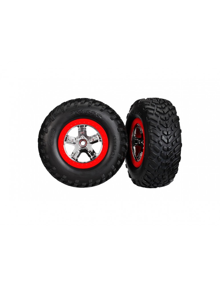 Traxxas Tires & wheels 2.2/3.0", SCT chrome-red wheel, SCT tire (2) (4WD f/r, 2WD r)