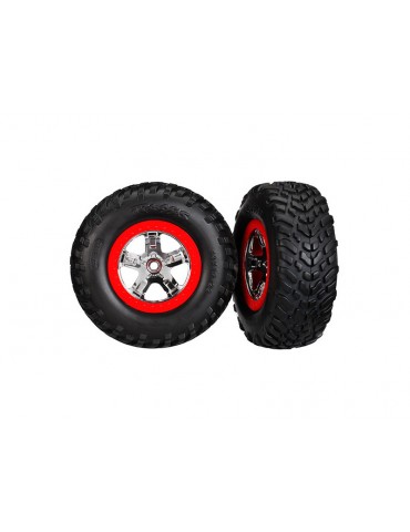 Traxxas Tires & wheels 2.2/3.0", SCT chrome-red wheel, SCT S1 tire (2) (4WD f/r, 2WD r)