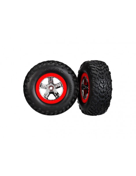 Traxxas Tires & wheels 2.2/3.0", SCT chrome-red wheel, SCT S1 tire (2) (4WD f/r, 2WD r)