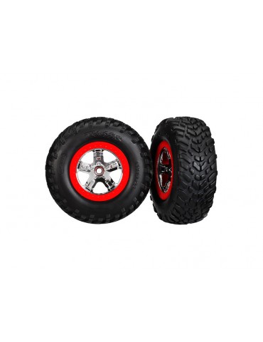 Traxxas Tires & wheels 2.2/3.0", SCT chrome-red wheel, SCT tire (2) (2WD front)