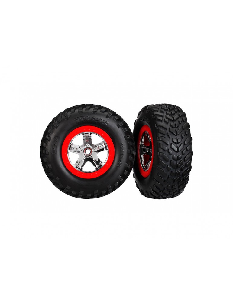Traxxas Tires & wheels 2.2/3.0", SCT chrome-red wheel, SCT tire (2) (2WD front)
