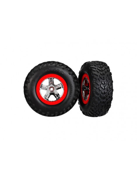 Traxxas Tires & wheels 2.2/3.0", SCT chrome-red wheel, SCT tire (2) (2WD front)
