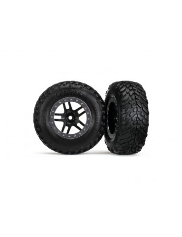 Traxxas Tires & wheels 2.2/3.0", SCT Split-Spoke black-satin chrome, SCT tire (2) (4WD f/r, 2WD r)