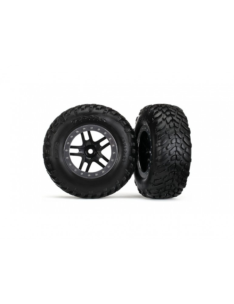Traxxas Tires & wheels 2.2/3.0", SCT Split-Spoke black-satin chrome, SCT tire (2) (4WD f/r, 2WD r)