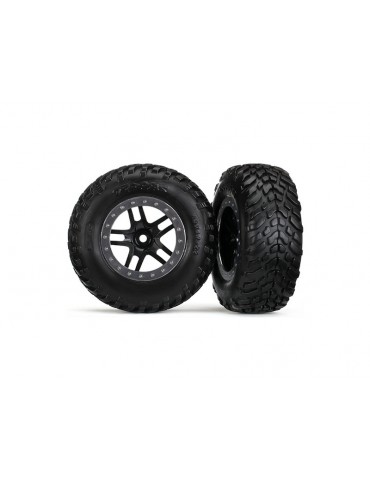 Traxxas Tires & wheels 2.2/3.0", SCT Split-Spoke black-satin chrome, SCT tire S1 (2) (4WD f/r,2WD r)