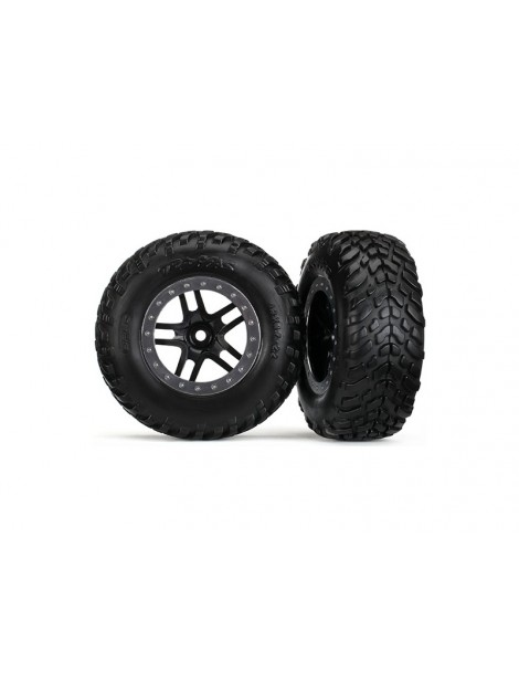 Traxxas Tires & wheels 2.2/3.0", SCT Split-Spoke black-satin chrome, SCT tire S1 (2) (4WD f/r,2WD r)