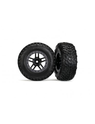 Traxxas Tires & wheels 2.2/3.0", SCT Split-Spoke black-satin chrome, SCT tire (2) (2WD front)