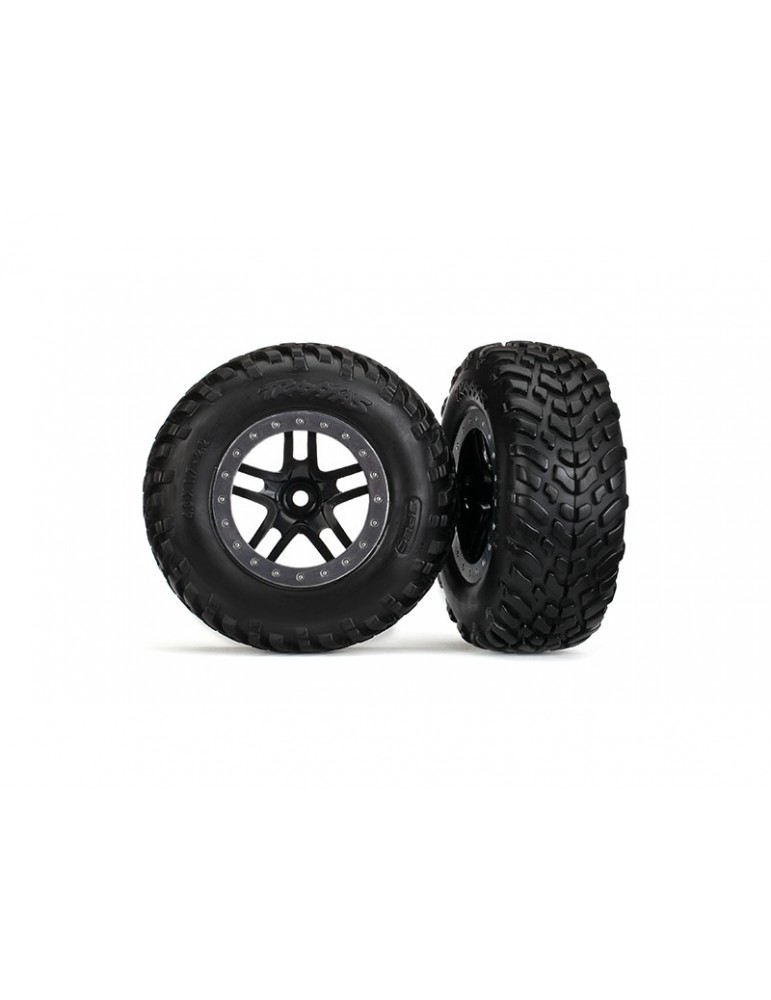 Traxxas Tires & wheels 2.2/3.0", SCT Split-Spoke black-satin chrome, SCT tire (2) (2WD front)