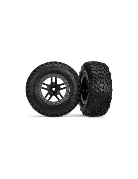 Traxxas Tires & wheels 2.2/3.0", SCT Split-Spoke black-satin chrome, SCT tire (2) (2WD front)