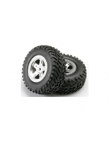 Traxxas Tires & wheels 2.2/3.0", SCT satin chrome wheel, SCT tire (2)