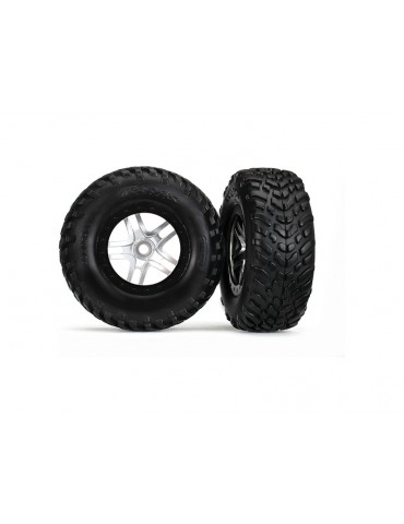 Traxxas Tires & wheels 2.2/3.0", SCT Split-Spoke satin chrome-black, SCT S1 tire (2)