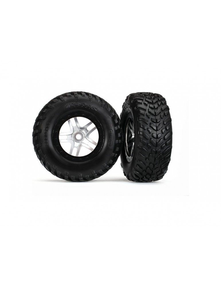Traxxas Tires & wheels 2.2/3.0", SCT Split-Spoke satin chrome-black, SCT S1 tire (2)