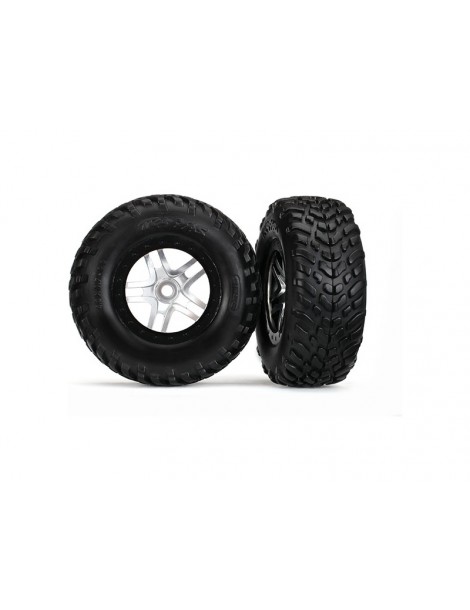 Traxxas Tires & wheels 2.2/3.0", SCT Split-Spoke satin chrome-black, SCT S1 tire (2)