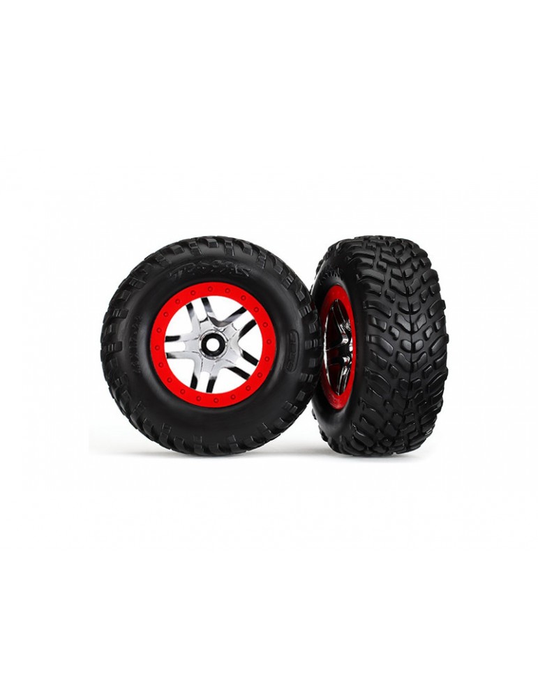 Traxxas Tires & wheels 2.2/3.0", SCT Split-Spoke chrome-red, SCT S1 tire (2)