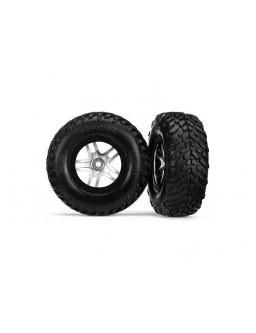 Traxxas Tires & wheels 2.2/3.0", SCT Split-Spoke satin chrome-black, SCT tire (2)