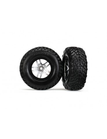 Traxxas Tires & wheels 2.2/3.0", SCT Split-Spoke satin chrome-black, SCT tire (2)