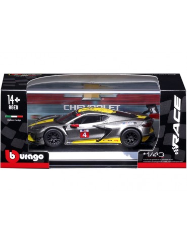 18-38312 Bburago Race - Chevrolet Corvette C8R (2020) #4, geltona 1:43