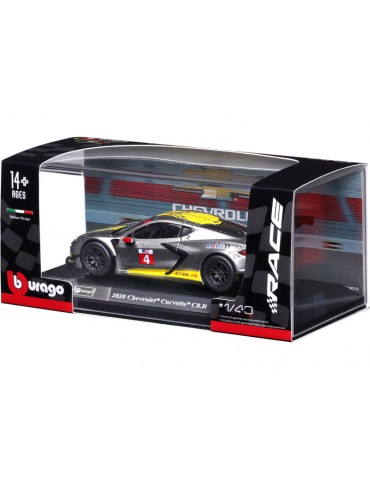 18-38312 Bburago Race - Chevrolet Corvette C8R (2020) #4, geltona 1:43