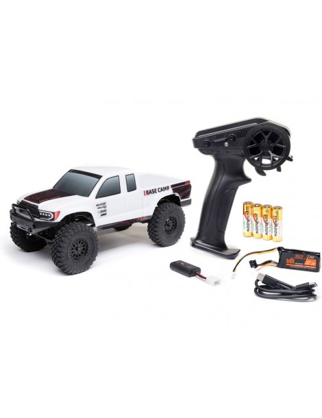 „Axial 1/24 SCX24 Base Camp 4WD Rock Crawler Brushed RTR“ su akumuliatoriumi ir įkrovikliu, baltas
