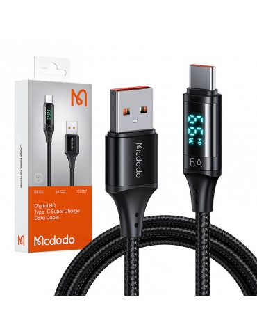 Kabelis iš USB į USB-C Mcdodo CA-1080 su ekranu , 66W, 6A, 1,2 m (juodas)