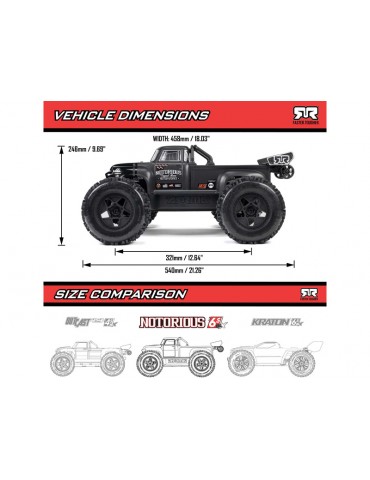 Arrma 1/8 NOTORIOUS 6S V6 4X4 BLX Brushless Stunt Truck RTR, Black