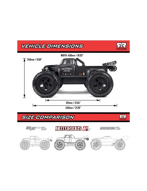 Arrma 1/8 NOTORIOUS 6S V6 4X4 BLX Brushless Stunt Truck RTR, Black