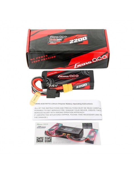 Akumuliatorius „Lipo Gens ace G-Tech 2200mAh 7.4V 2S1P 60C GRP-76 Hardcase“ XT60