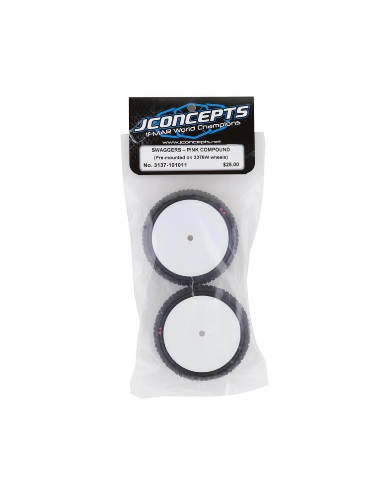„JConcepts Swaggers“ 2.2“ sumontuoti 2WD priekiniai buggy ratai (kilimui) (2) (rožinės spalvos) 12 mm HEX