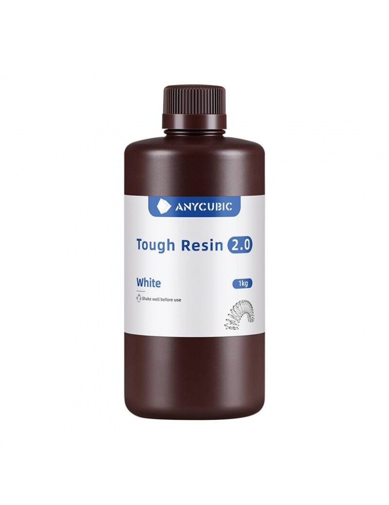 Derva 3D spausdinimui AnyCubic Tough Resin 2.0 Balta 1kg – CyborgShop