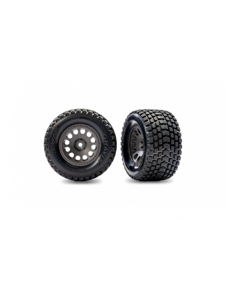Traxxas Tires & wheels 2.1/2.6", charcoal gray wheels, Gravix tires (rear) (2)