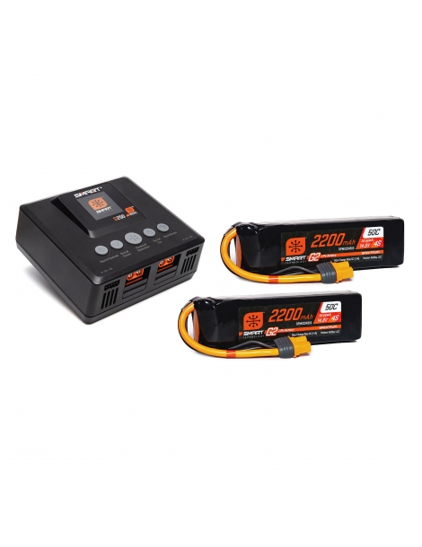 Spektrum Smart Powerstage Air komplektas: G2 2200mAh 4S 50C LiPo (2 vnt.) + S250 įkroviklis