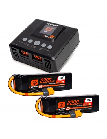 Spektrum Smart Powerstage Air komplektas: G2 2200mAh 4S 50C LiPo (2 vnt.) + S250 įkroviklis