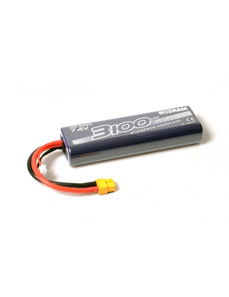 NOSRAM 3100 - 7.4V - 50C LiPo Car Stickpack Hardcase - XT60 Plug