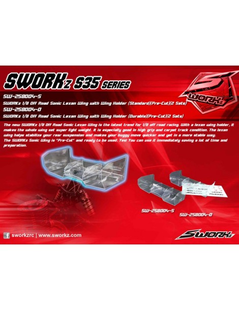 SWORKz 1/8 Off Road SONIC Lexan wing Set Pre Cut (Durable), 2 pcs