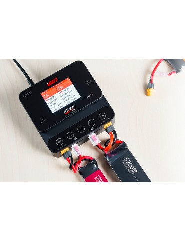 RC įkroviklis iSDT K2 ZIP 2x500W su dviejų kanalų palaikymu ir spalvotu ekranu