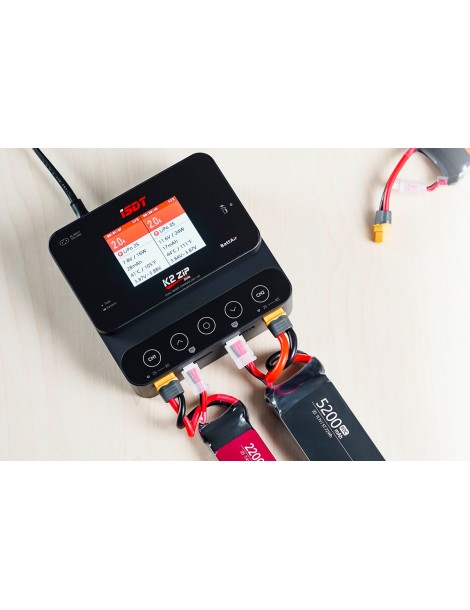 RC įkroviklis iSDT K2 ZIP 2x500W su dviejų kanalų palaikymu ir spalvotu ekranu