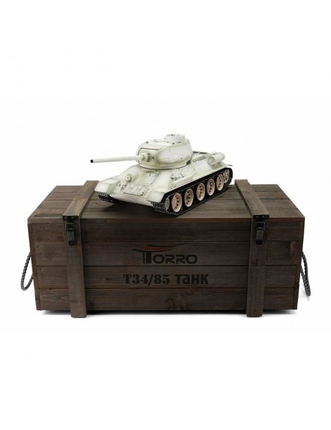 RC tankas TORRO PRO 1/16 T-34/85 Winter IR su metalinėmis vikšrinėmis grandinėmis