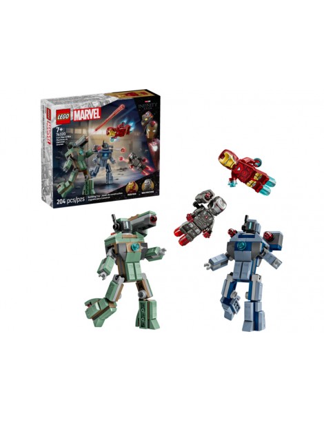 LEGO Marvel Geležinis žmogus ir Karo mašina prieš „Hammer“ dronus konstruktorius
