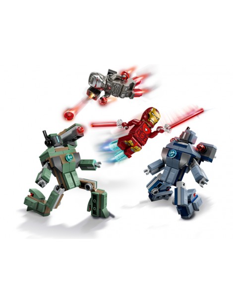 LEGO Marvel Geležinis žmogus ir Karo mašina prieš „Hammer“ dronus konstruktorius