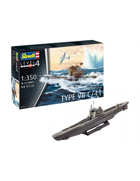 Revell VII C/41 vokiečių povandeninio laivo 1:350 pradedančiųjų rinkinys su dažais ir klijais